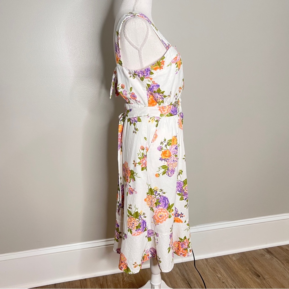 FRNCH Ammi Rose Print Midi Dress Fit & Flare Linen Belted Romantic Women Size M - Picture 3 of 12